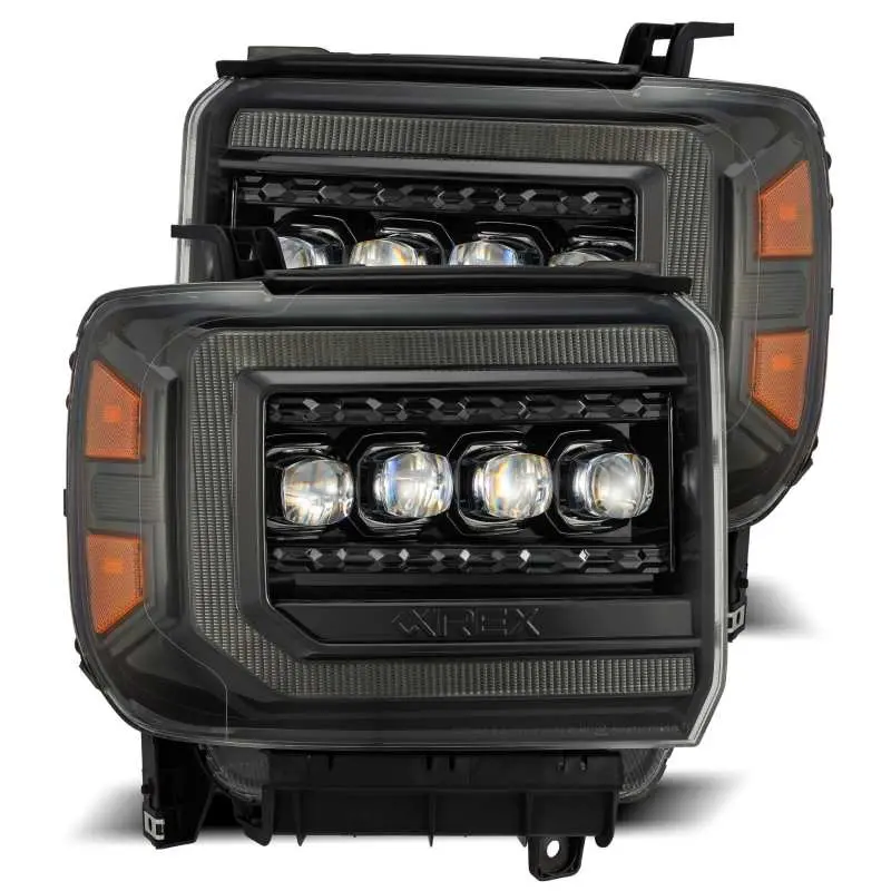 Alpharex 14-18 Gmc Sierra Nova Led Proj Headlights Plnk Style Alpha Blk W/Activ Light/Seq Signal/Drl 1