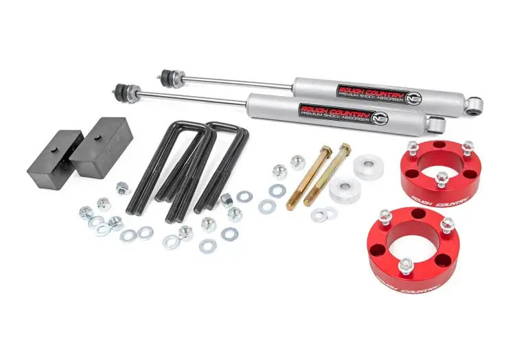 Rough Country | 2005-2023 Toyota Tacoma 2Wd / 4Wd 3 Inch Inch Lift Kit No Struts (Red Spacers) - Rear N3 Shocks | 74530Red 1
