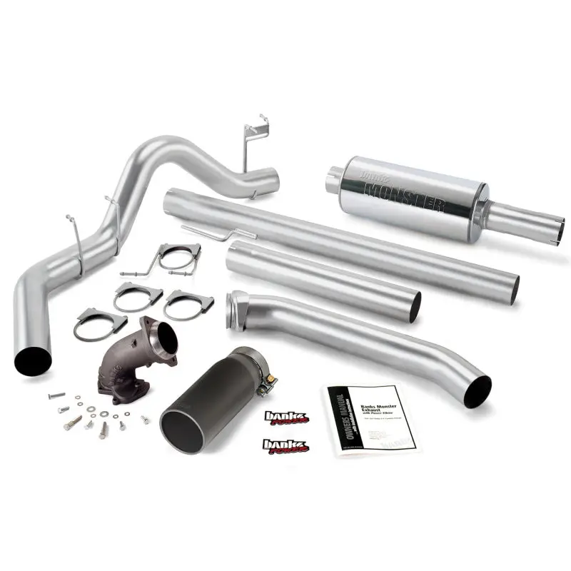 Banks Power | 1998.5-2002 Dodge 5.9L Cummins Extended Cab Monster Exhaust With Power Elbow - 4 Inch Ss Single Exhaust With Black Tip *Discontinued* 1