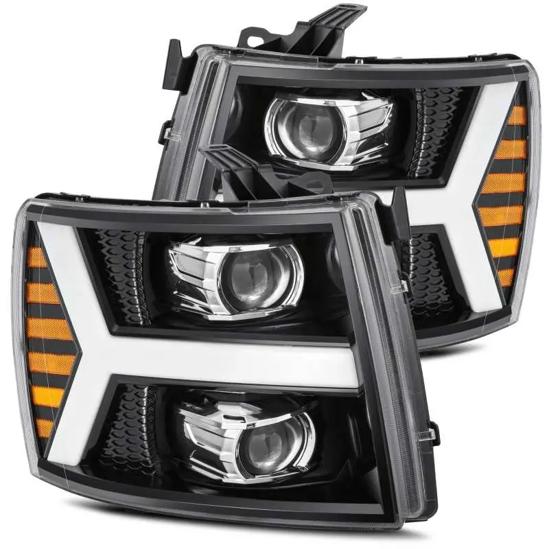 Alpharex 07-13 Chevy 1500Hd Pro-Series Proj Headlight Plank Style Gloss Blk W/Activ Light/Seq Signal 1