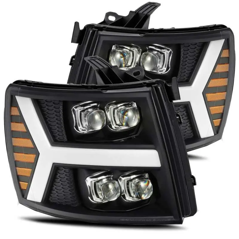 Alpharex 07-13 Chevy 1500Hd Nova Led Proj Headlights Plank Style Matte Blk W/Activ Light/Seq Signal 1