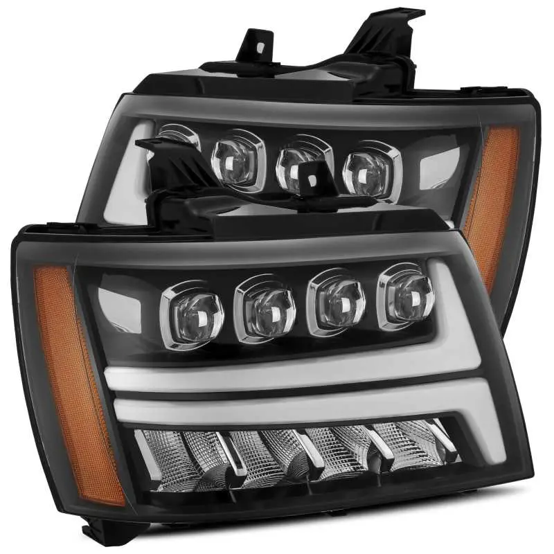 Alpharex 07-13 Chevy Avalanche Nova Led Proj Headlights Plank Style Gloss Black W/Activ Light/Drl 1