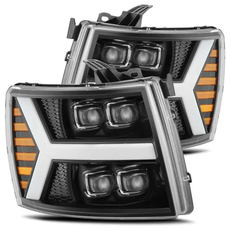 Alpharex 07-13 Chevy 1500Hd Nova Led Proj Headlights Plank Style Gloss Blk W/Activ Light/Seq Signal 1