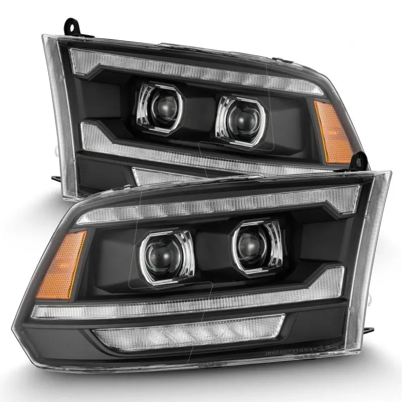 Alpharex 09-18 Dodge Ram 2500 Luxx Led Proj Headlights Plank Style Blk W/Activ Light/Seq Signal/Drl 1