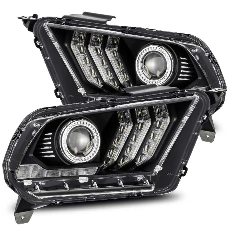 Alpharex 10-12 Ford Mustang Pro-Series Projector Headlights Plank Style Jet Black W/Top/Bottom Drl 1