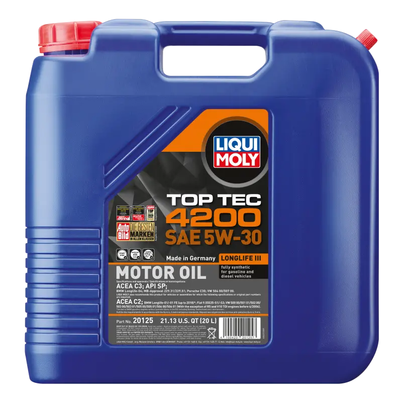 Liqui Moly Top Tec 4200 Fully Synthetic Motor Oil – 5W-30, 20-Liter Drum 1