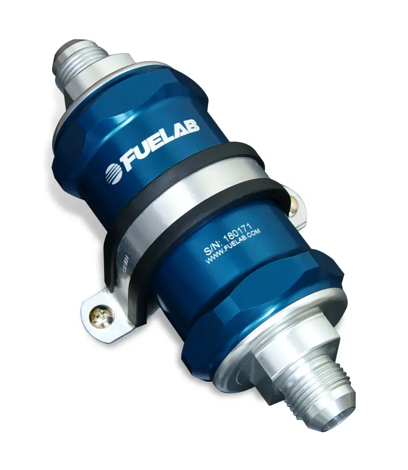 Fuelab 818 In-Line Fuel Filter Standard -10An In/Out 40 Micron Stainless - Blue 1