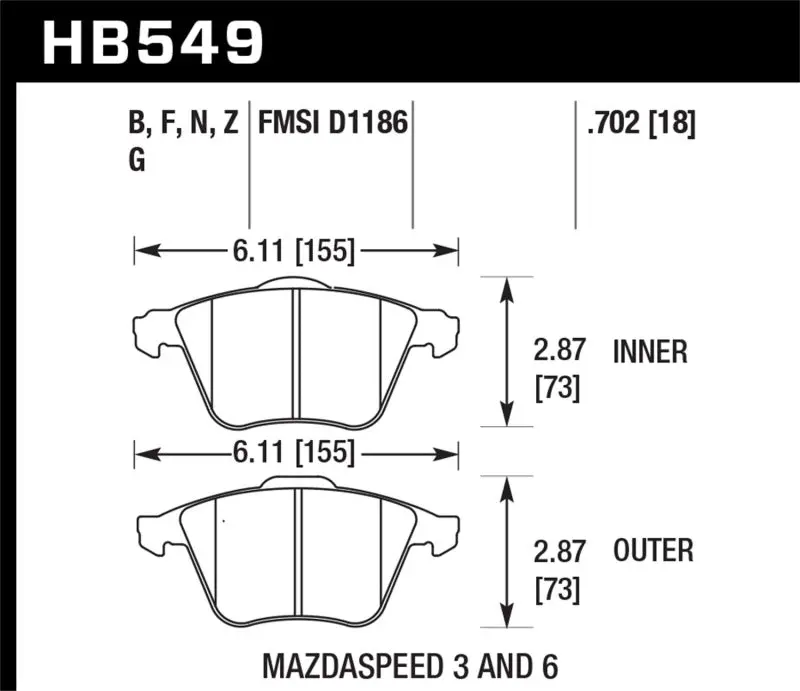 Hawk Hps Street Front Brake Pads For Mazdaspeed3 (2007–2008) And Mazdaspeed6 (2006–2007) 1