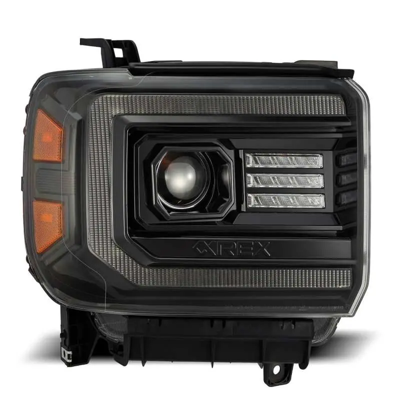 Alpharex 14-18 Gmc Sierra Luxx Led Proj Headlights Plnk Style Alpha Blk W/Activ Light/Seq Signal/Drl 1