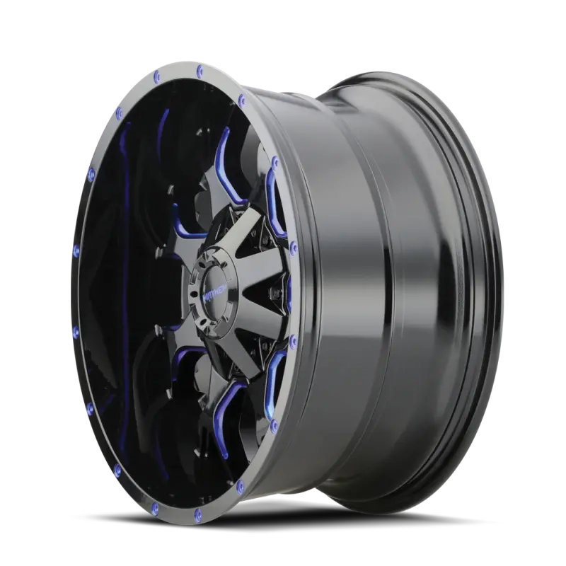 Mayhem 8015 Warrior Forged Alloy Wheel – 18X9 Inches, 6X135 Bolt Pattern, +18Mm Offset, 106Mm Hub Bore, Black With Prism Blue Accent 2