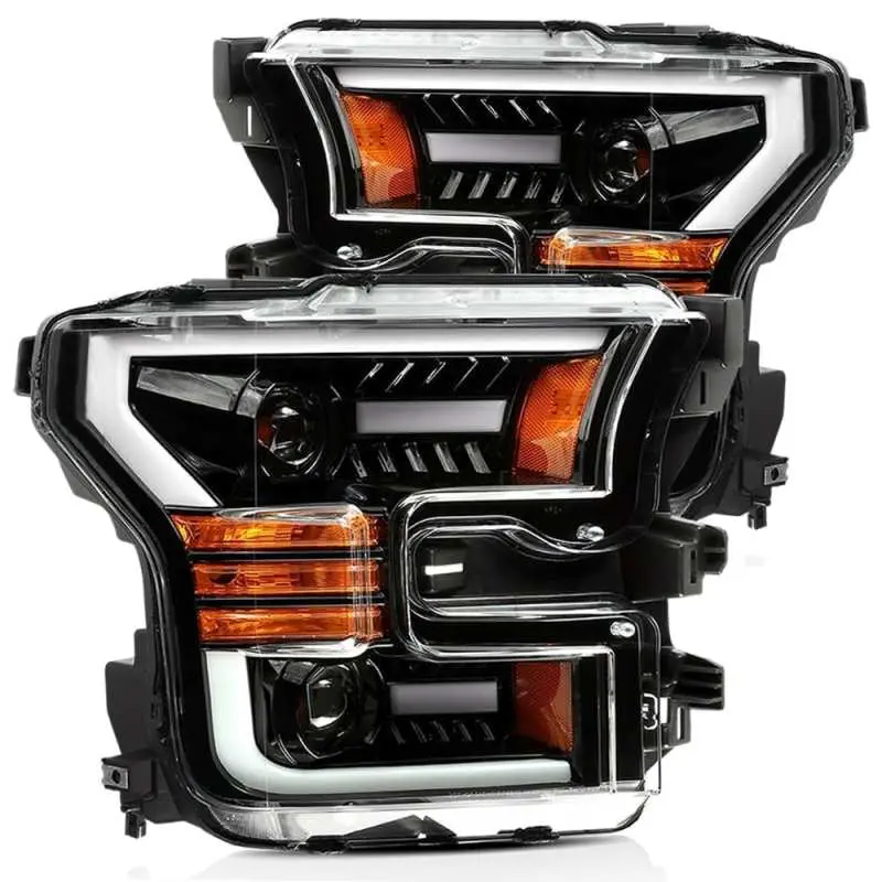 Alpharex 15-17 Ford F-150 Pro-Series Proj Headlights Plank Style Gloss Blk W/Activ Light/Seq Signal 1