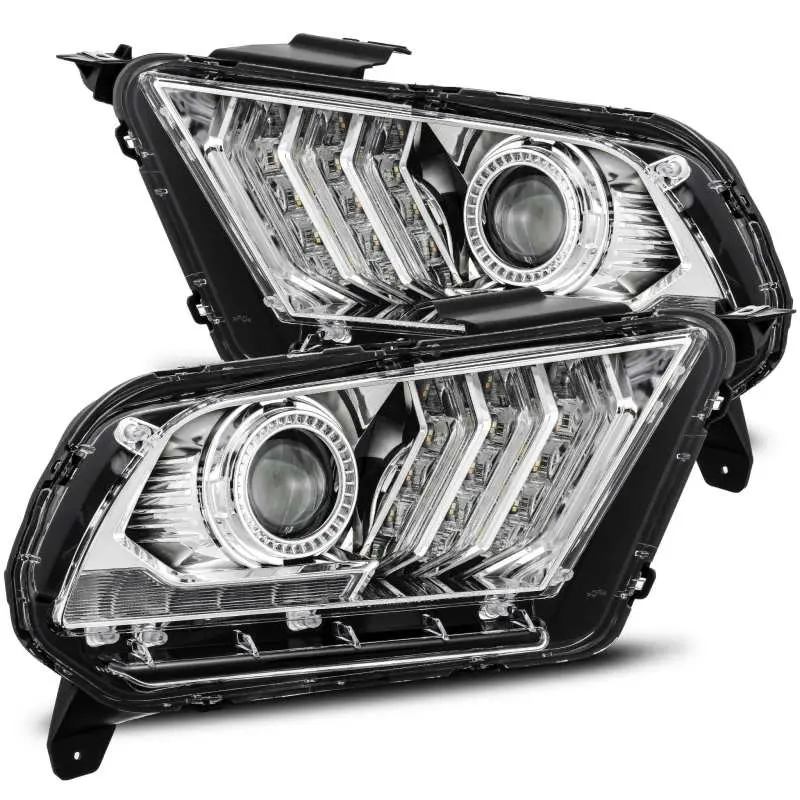 Alpharex 10-12 Ford Mustang Pro-Series Projector Headlights Plank Style Chrome W/Top/Bottom Drl 1