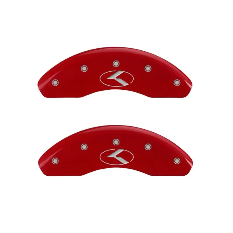 Mgp Engraved 4-Piece Caliper Cover Set – Front & Rear, Red-On-Silver Kia/Circle K Design 1