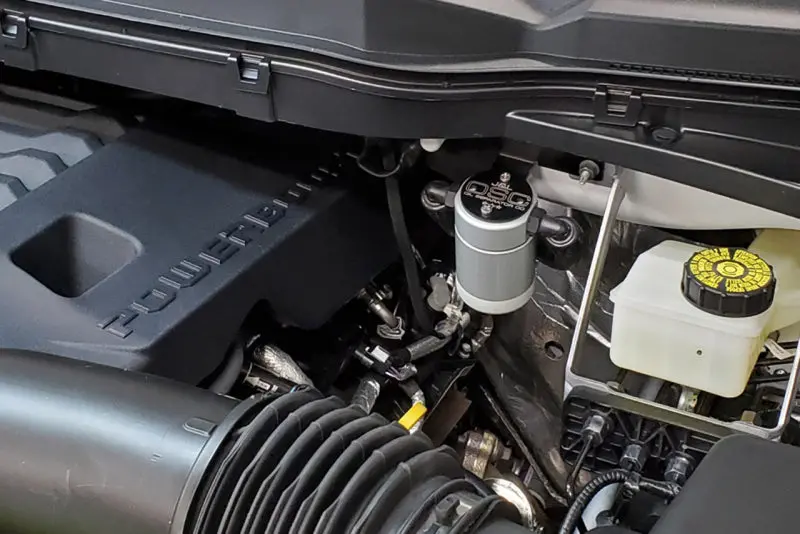 J&L | 2021-2025 Ford F-150 3.5L Power Boost Passenger Side Oil Separator 3.0 - Clear Anodized 2