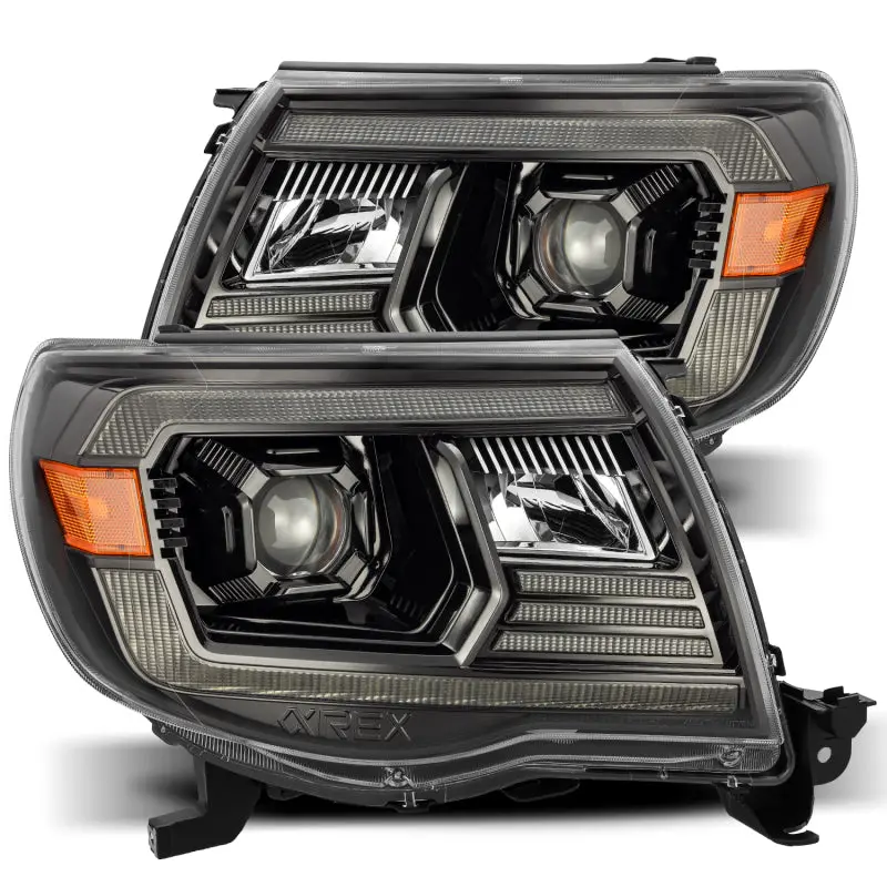 Alpharex 05-11 Toyota Tacoma Luxx Led Projector Headlights Plank Style Alpha Black W/Activ Light/Drl 1