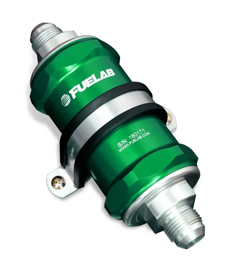 Fuelab 818 In-Line Fuel Filter Standard -12An In/-10An Out 100 Micron Stainless - Green 1