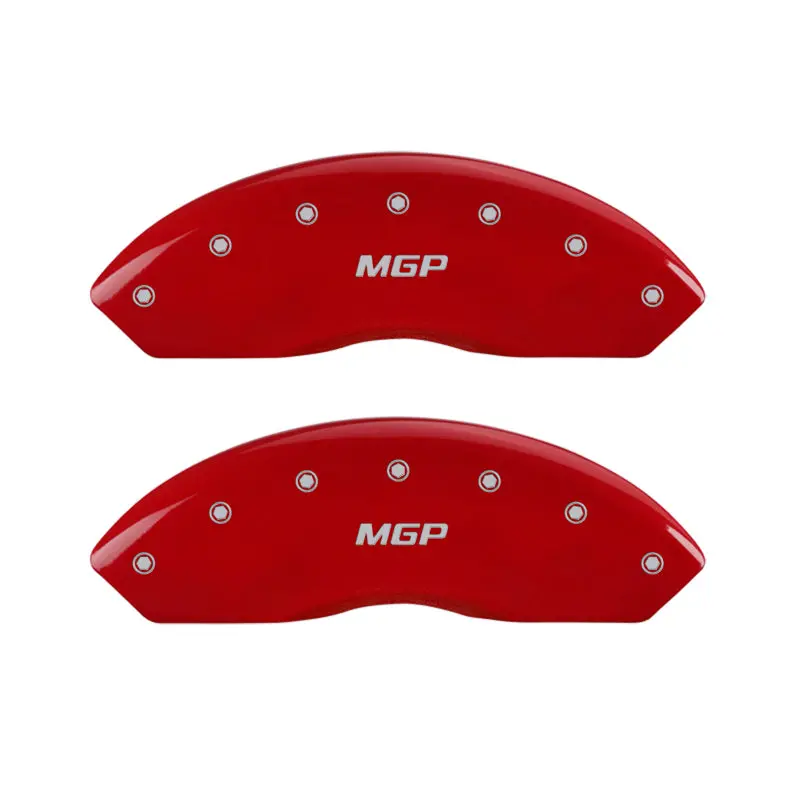 Mgp Engraved 4-Piston Caliper Covers – Front And Rear, Red Finish With Silver Accent 1
