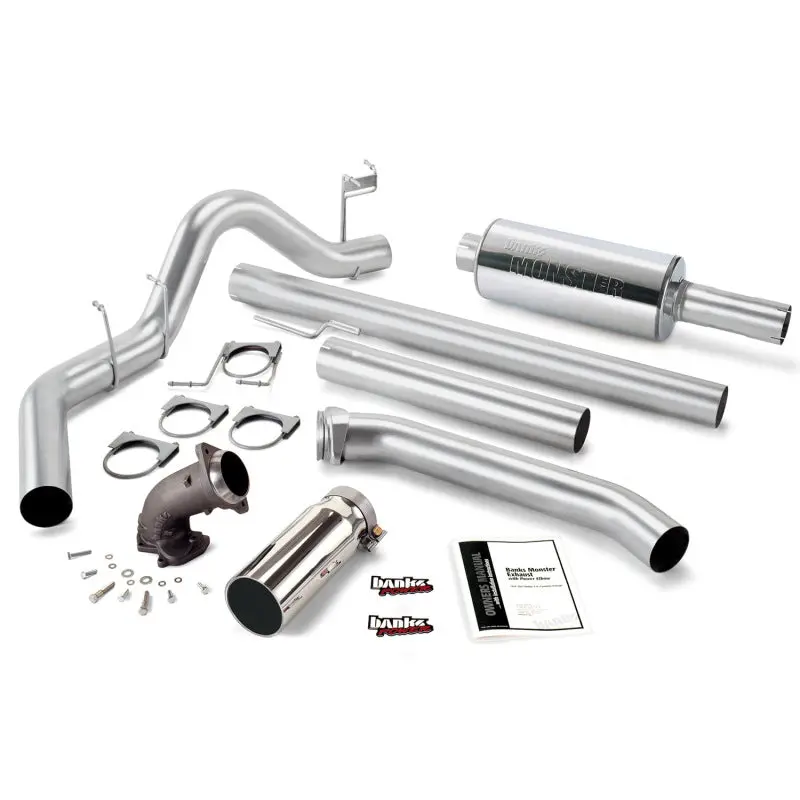 Banks Power | 1998.5-2002 Dodge 5.9L Cummins Extended Cab Monster Exhaust With Power Elbow - 4 Inch Ss Single Exhaust With Chrome Tip *Discontinued* 1