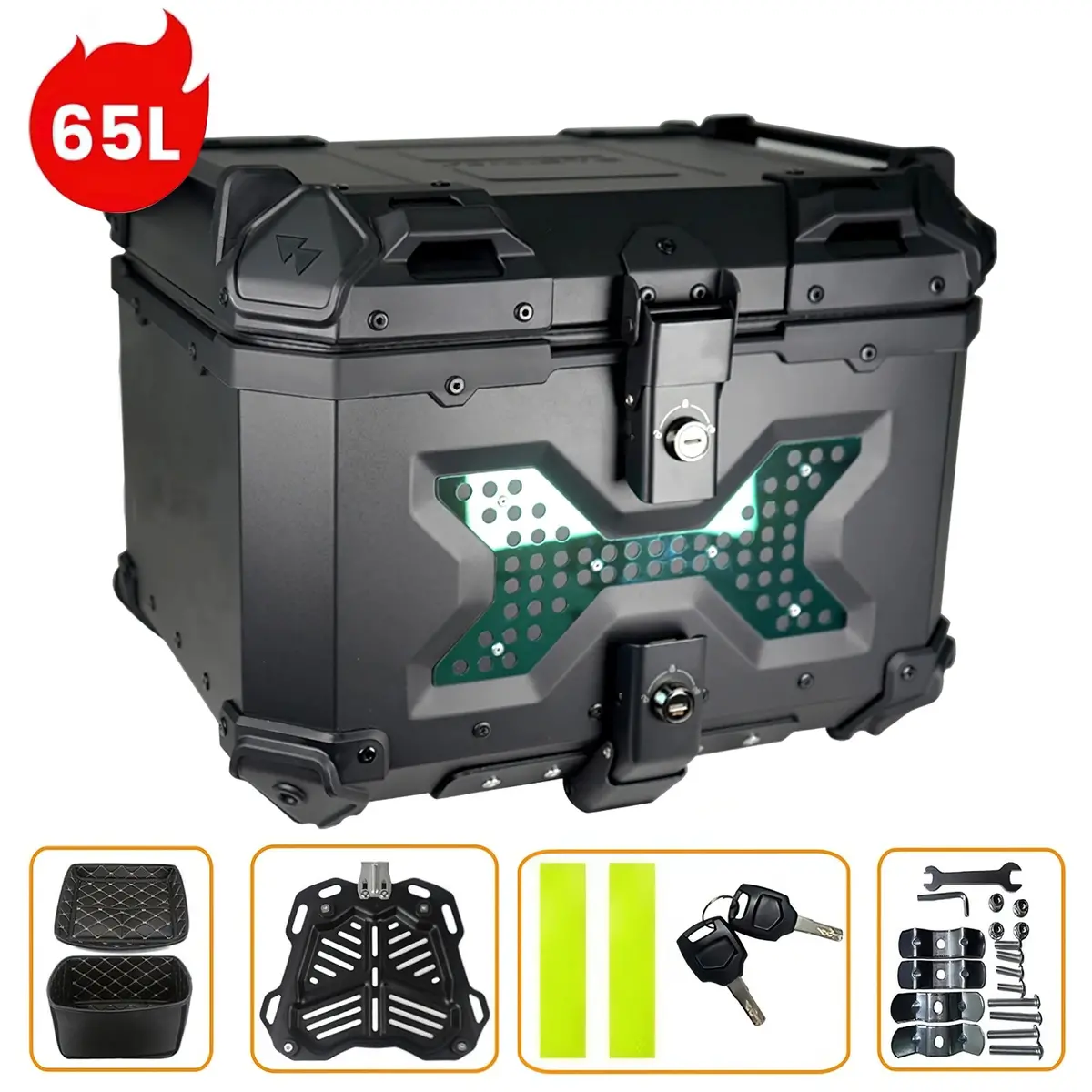 45/55/65L Aluminum Motorcycle Trunk Tail Box Universal Motorcycle Top Case Helmet Box Multi-Function Motorcycle Rear Luggage 2