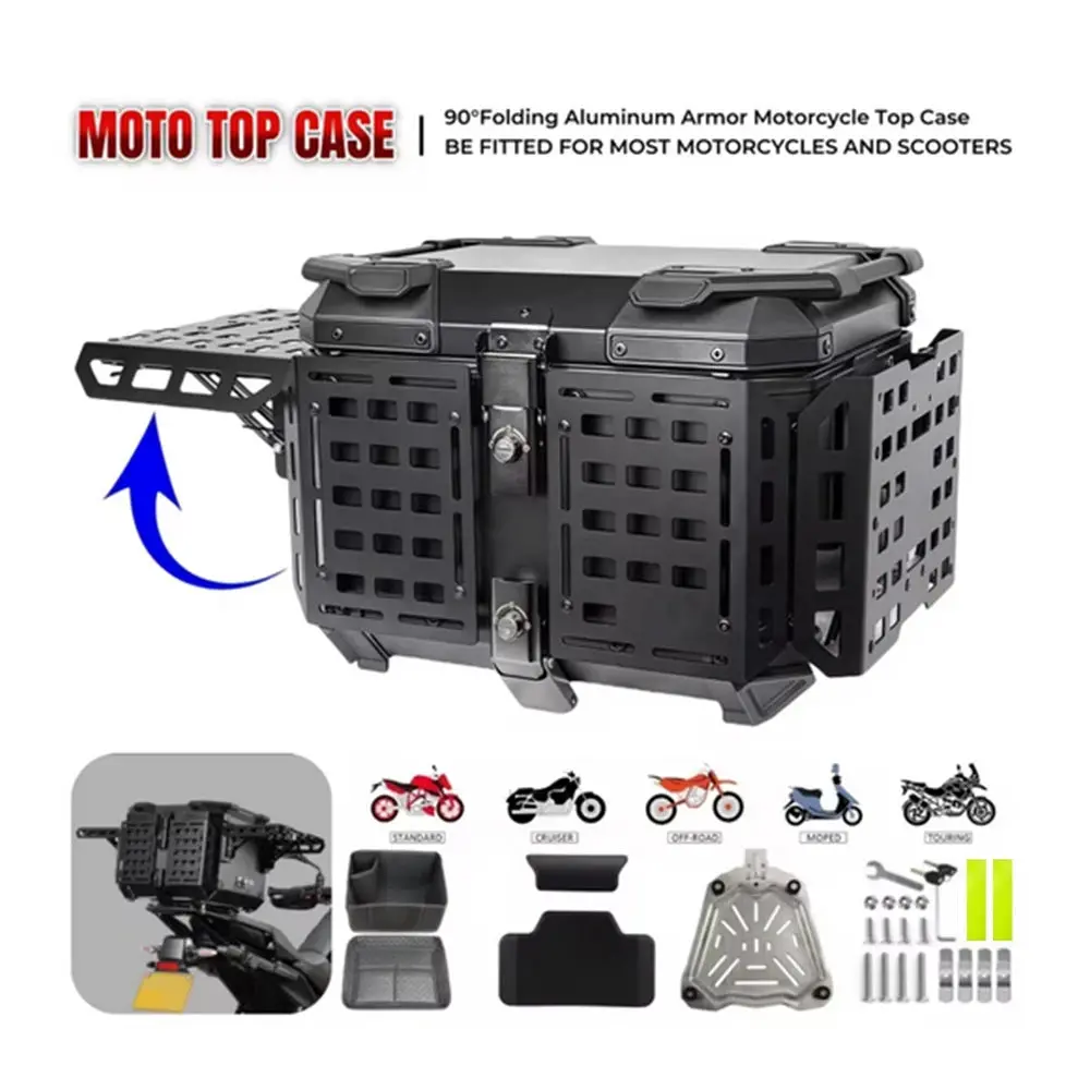 45/55L Motorcycle Helmet Box Aluminum Top Tail Rear Luggage Storage Tool Cases Lock Trunk For Yamaha For Honda For Bmw 1