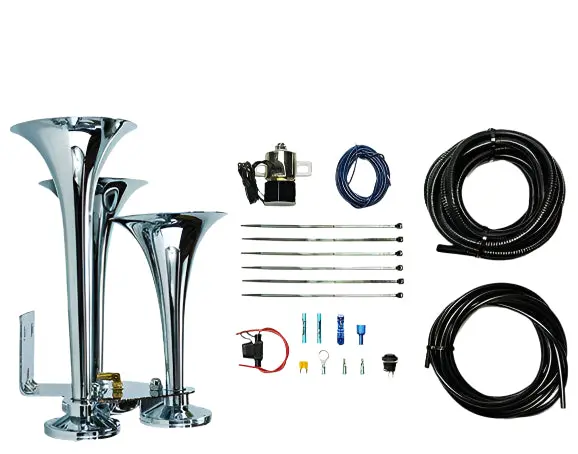 Pacbrake | Basic Triple Train Horn Kit For Onboard Air Cast Zinc Alloy / Stainless Steel Chrome Finish 1