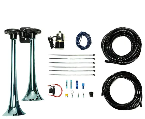 Pacbrake | Basic Dual Air Horn Kit For Onboard Air Cast Zinc Alloy / Stainless Steel Chrome Finish 1