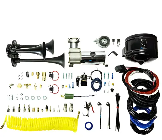 Pacbrake | Premium Trio Air Horn Kit W/ Air Horn Kit (Hp10235) And Onboard Air Kit (Hp10163)Matte Black 1