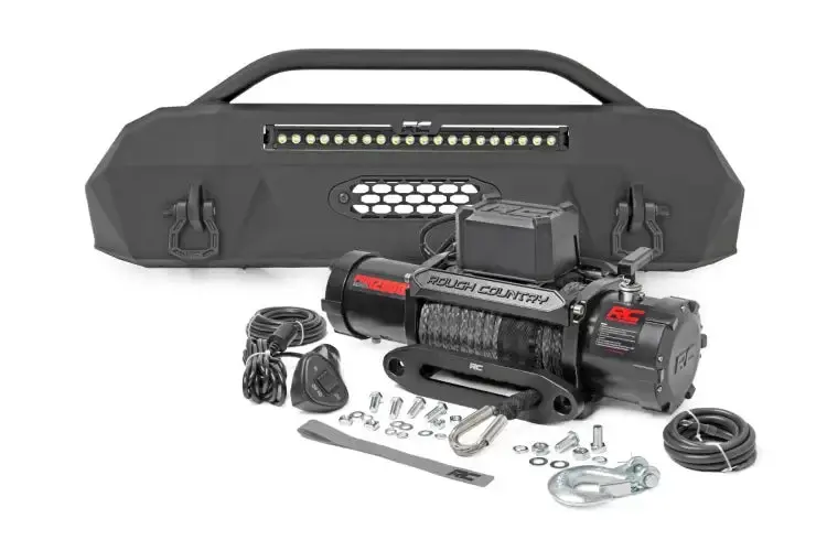 Rough Country | 2016-2023 Toyota Tacoma 4Wd Hybrid Front Bumper - With Pro9500s Winch - Black Lights 1