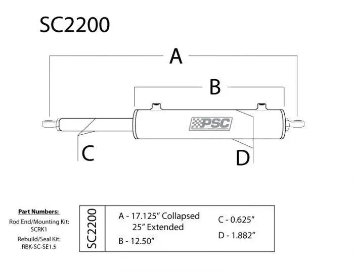 Psc | Single Ended Steering Assist Cylinder 1.5 Inch Bore X 8 Inch Stroke *Discontinued* 2
