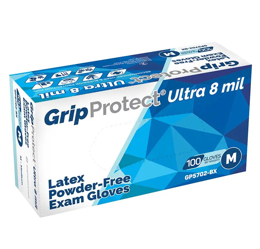 Gripprotect Ultra 8 Mil Latex Powder-Free Exam Gloves 1