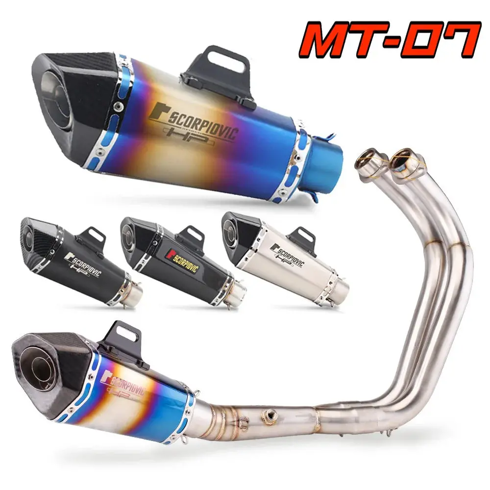 Mt-07 Fz-07 Full Motorcycle Exhaust System Escape Moto Slip On For Yamaha Mt07 Fz07 2014-2021 Mt 07 Tracer 700 Xsr700 2016-2019 1