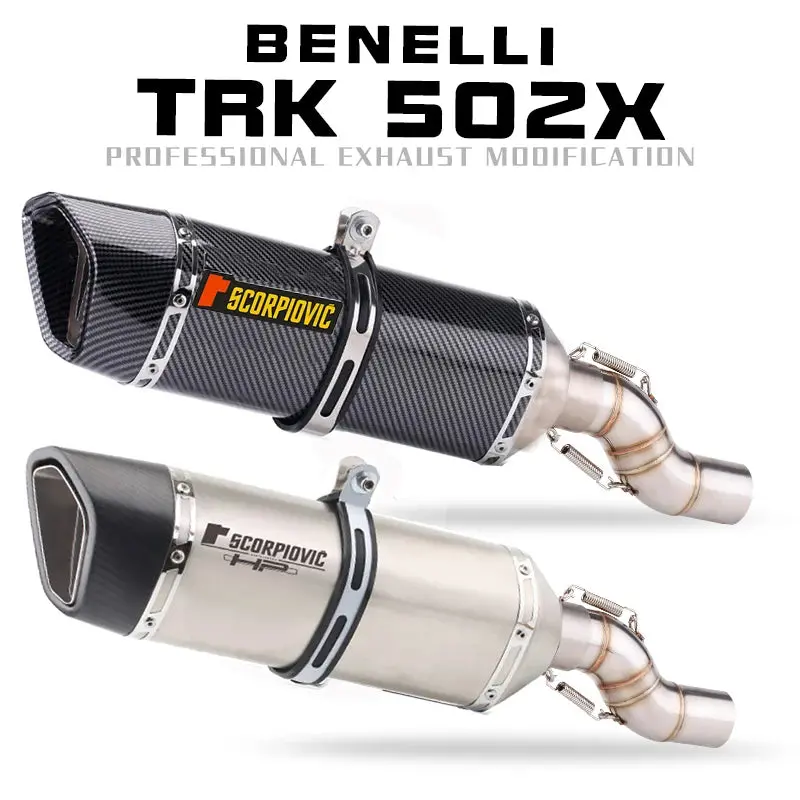 Trk502x Slip-On Exhaust Muffler Carbon Fiber Escape Moto Modified Middle Link Pipe For Benelli Trk 502 X Trk 502X 2018 - 2021 1