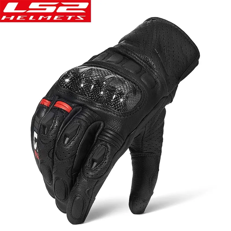 Ls2 Mg006 Motorcycle Riding Gloves Ls2 Genuine Leather Guantes Para Moto Carbon Fiber Shell Full Finger Breathable Windproof 1