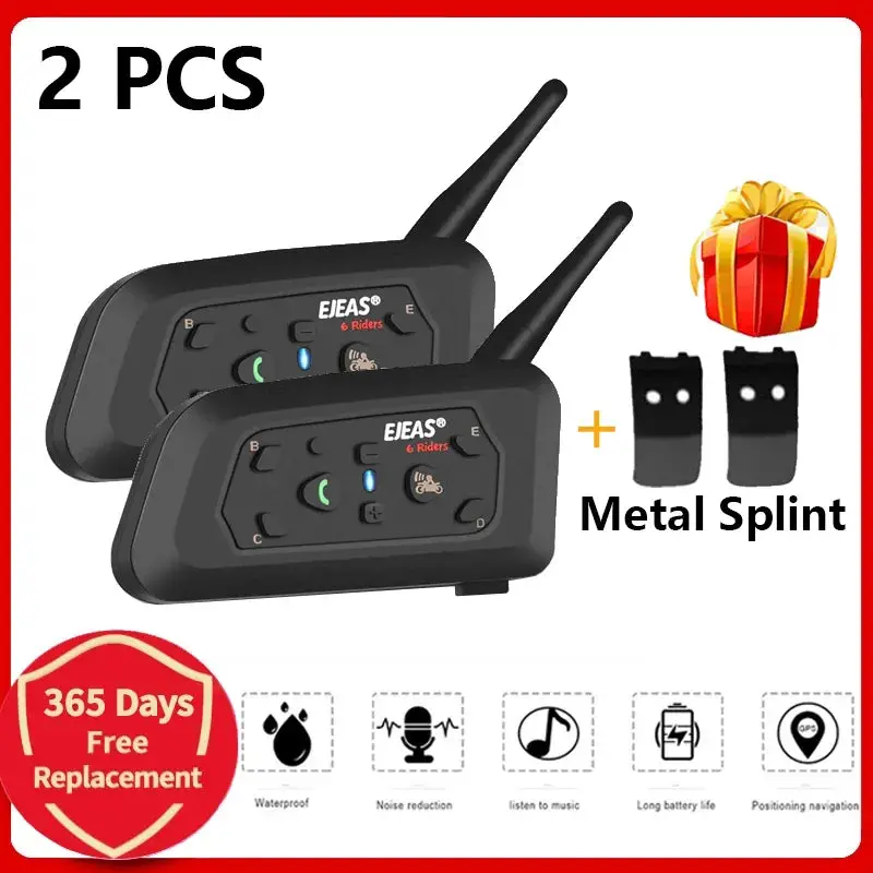 Ejeas V6 Pro Bluetooth Motorcycle Helmet Intercom Headset With 1200M Bt Interphone Communicator For 6 Riders Waterproof 2