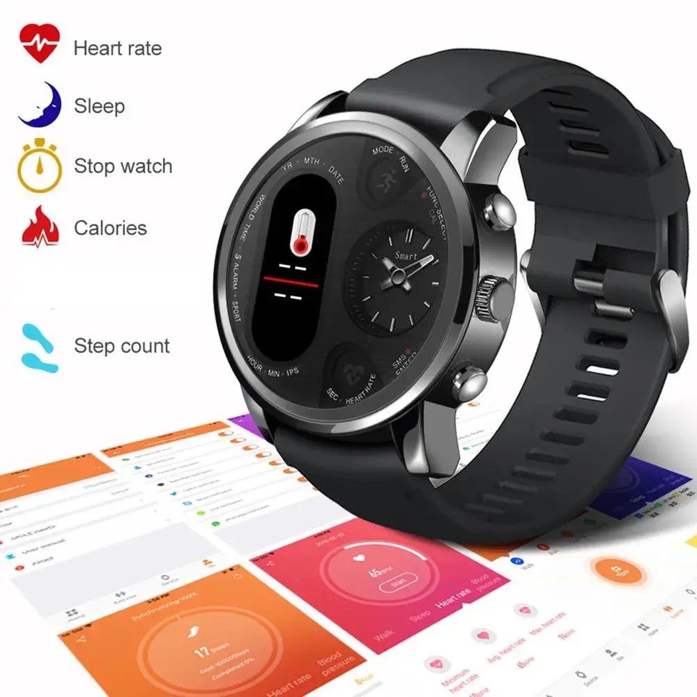 T3pro T3 Dual Time Hybrid Watch Japanese Quartz Movement Ips Screen Message Display Call Reminder Heart Rate For Ios Android 3
