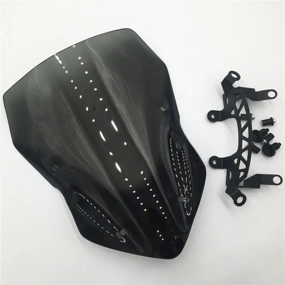 Motorcycle High Quality Windshield Windscreen Smoke Black Screen W/ Bracket Accessories For Kawasaki Z900 2017 3