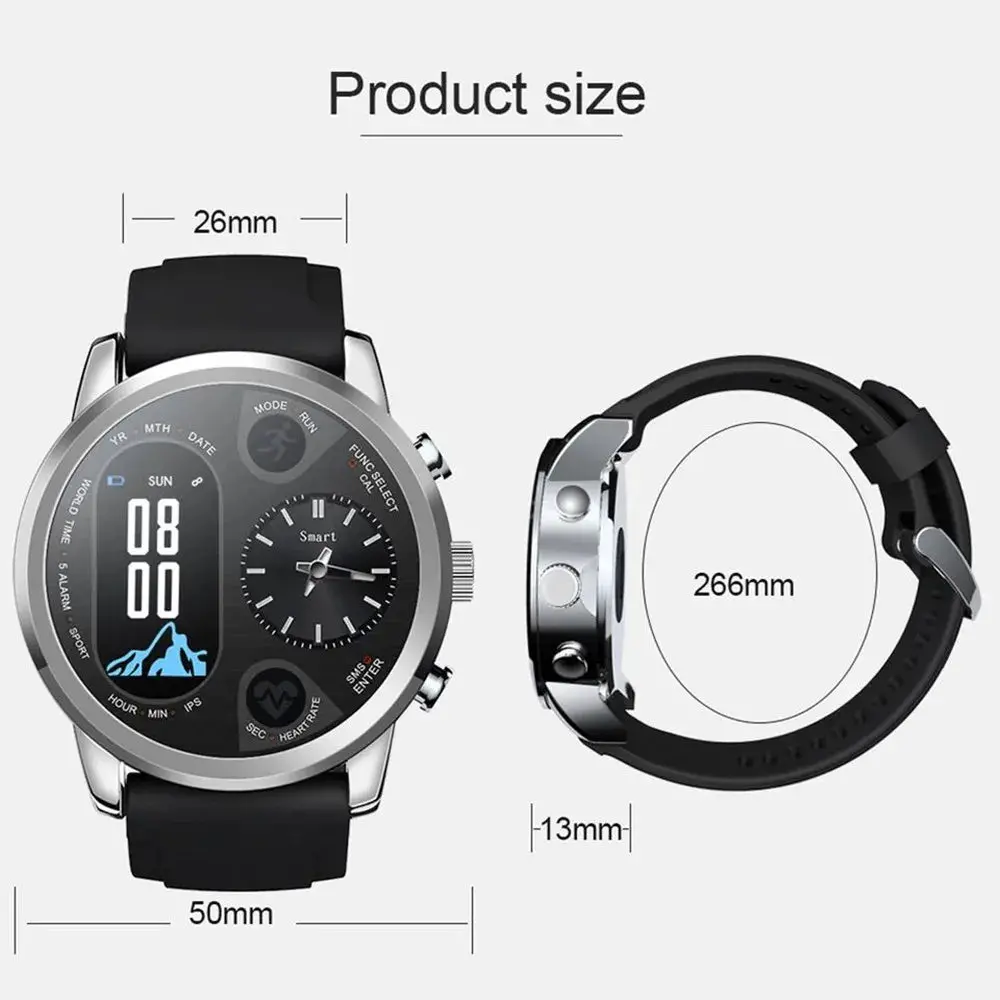 T3pro T3 Dual Time Hybrid Watch Japanese Quartz Movement Ips Screen Message Display Call Reminder Heart Rate For Ios Android 5