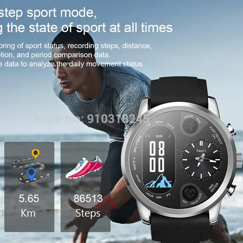 T3pro T3 Dual Time Hybrid Watch Japanese Quartz Movement Ips Screen Message Display Call Reminder Heart Rate For Ios Android 4