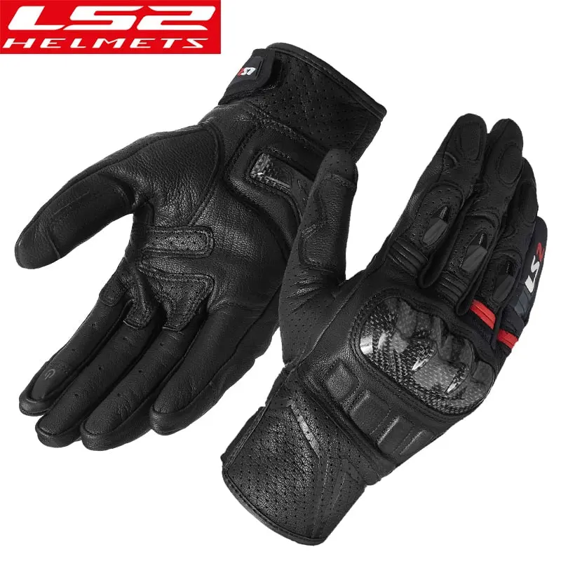 Ls2 Mg006 Motorcycle Riding Gloves Ls2 Genuine Leather Guantes Para Moto Carbon Fiber Shell Full Finger Breathable Windproof 2