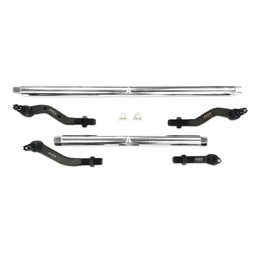 Apex Chassis | Jeep Wrangler Jl / Gladiator Jt 2.5 Ton Tie Rod & Drag Link Assembly - Polished Aluminum - Yes Flip 1
