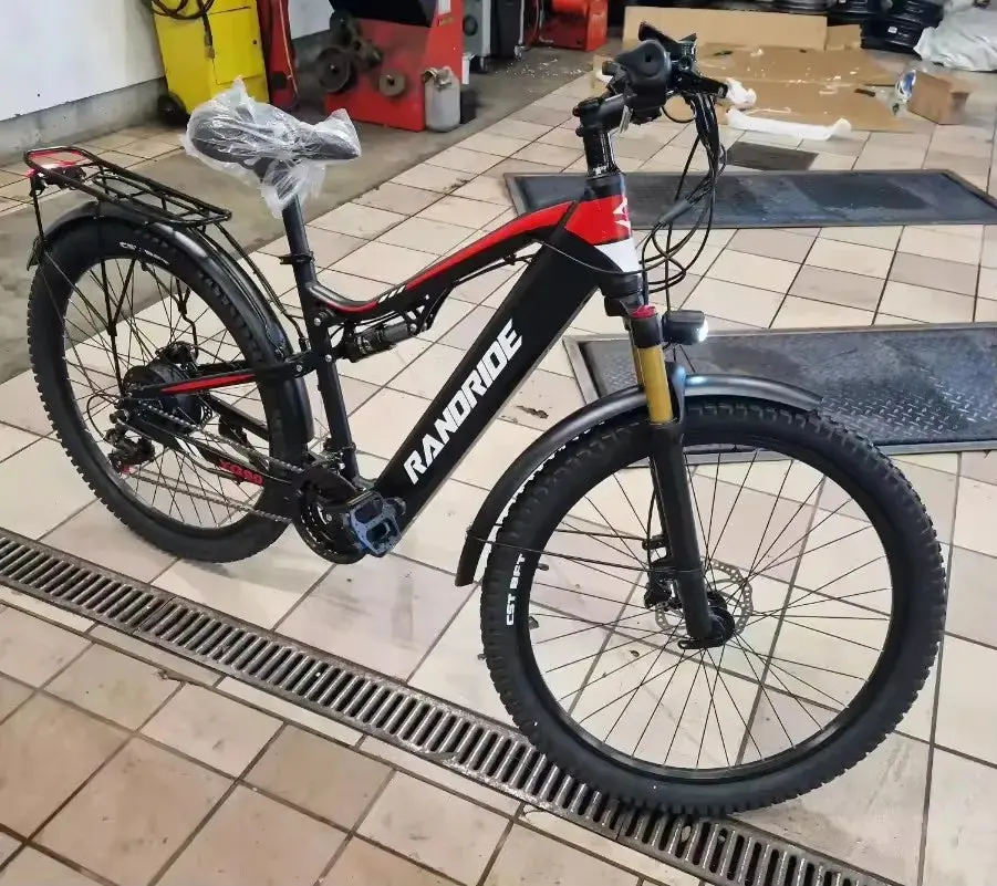 Randride Yg90 Electric Bicycle 1000W 48V17ah Hydraulic Brake Ebike With Full Suspension 21 Gears Shift Free Rack 1