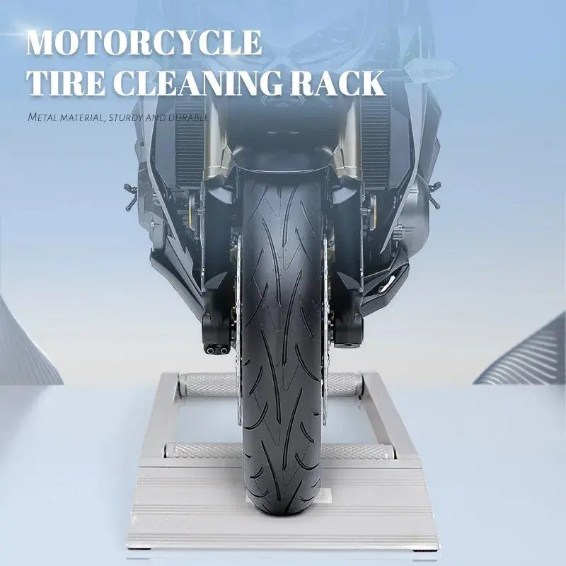 Motorcycle Tire Cleaning Stand Car Tire Wash Bracket Universal Aluminium Portable Motorbike Chain Clean Durable Roller Ramp Lift 1