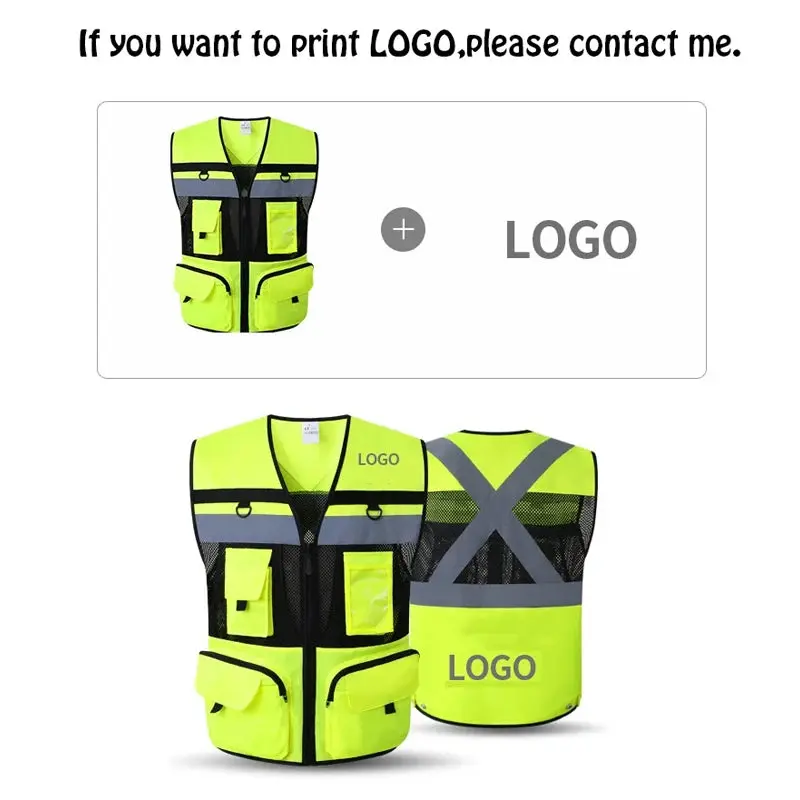 Custom Logo Safety Vest Reflective With Tool Pockets Breathable Work Gilet High Visibility Vest Mesh Reflective Vest Workwear 6