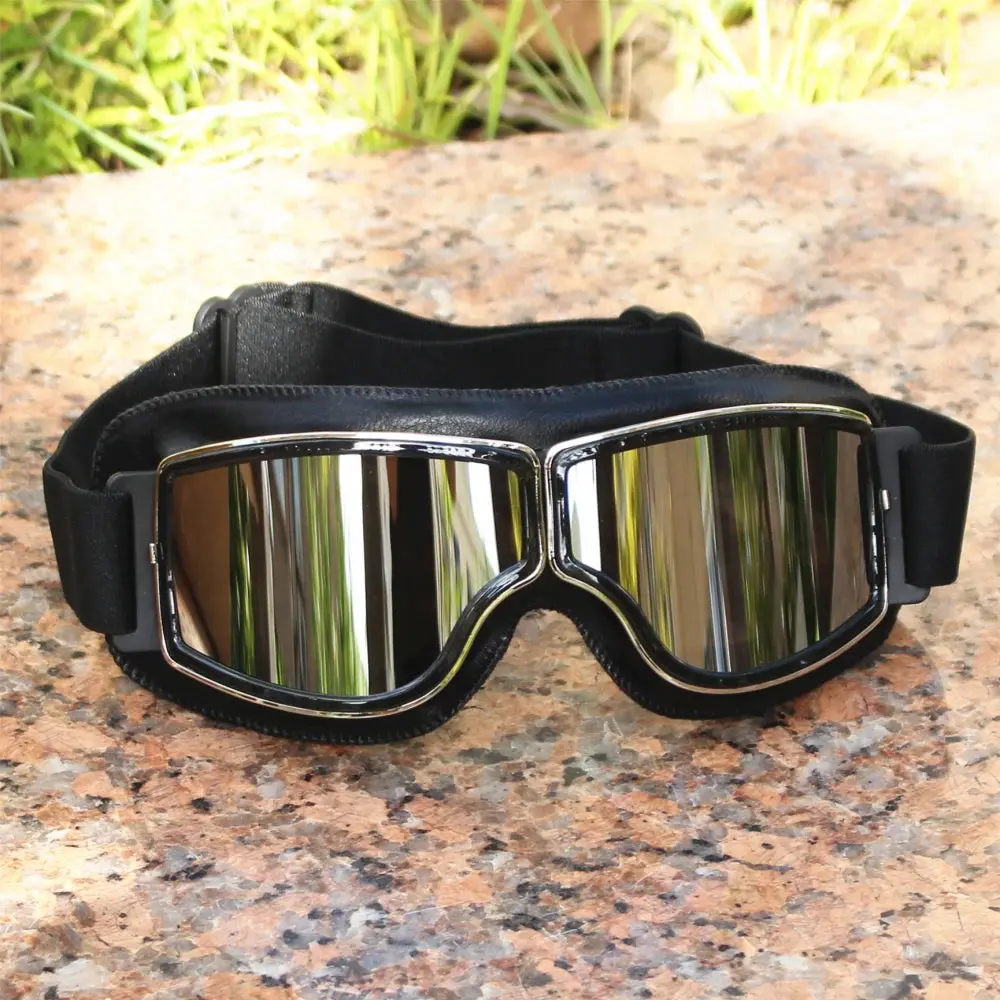 Best Selling Vintage Goggles Motorcycle Leather Goggles Glasses Cruiser Folding Goggles Newest Sunglasses Motocross Safety 6