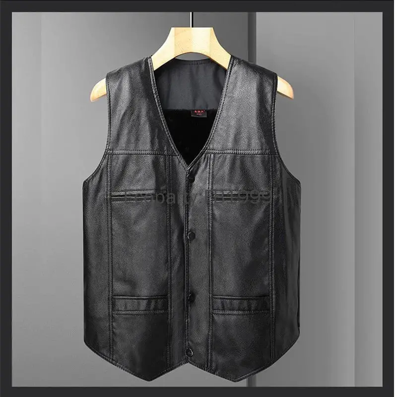 New Men Fashion Pu Leather Punk Biker Vest Spring Autumn Sleeveless Jacket For Men Black V-Neck Pocket Motorcycle Waistcoat Male 1