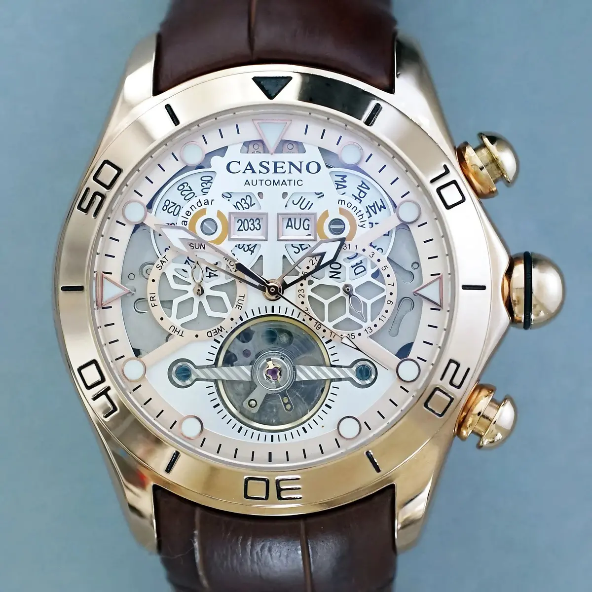 Caseno Brand Bubble Perpetual Calendar Fully Automatic Tourbillon Large Dial Mechanical Watch Belt Watch -58284G 5