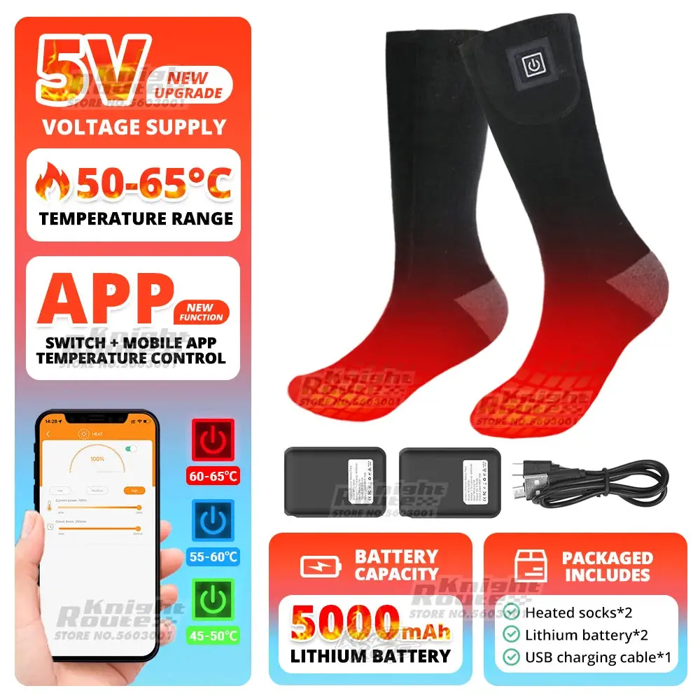 Winter Heated Socks 5000Mah Appcontrol Thermal Socks Women Men Heating Foot Warmer Electric Fever Socks Hiking Ski Warm Outdoor 2