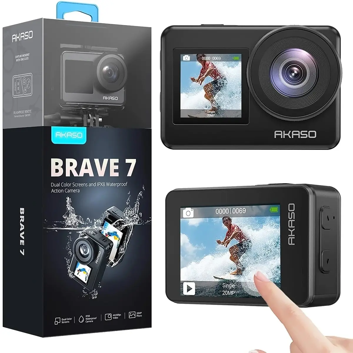 Akaso Brave 7 4K30fps 20Mp Wifi Action Camera Touch Screen Ipx8 Waterproof Camera Eis 2.0 Zoom Voice Control Support External Mi 1
