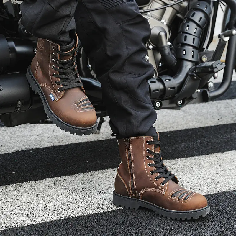 Motorcycle Shoes Men Motocross Cruiser Boots Leather Adventure Low Boots Portland Shoes Cowhide Worker Boots For Autumn & Winter 1