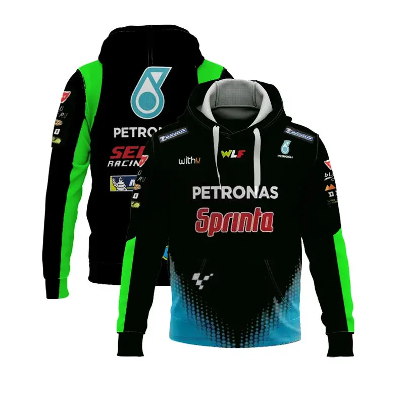 Stylish blue men's hoodie inspired by motorcycle racing and Yamaha track aesthetics - Image 5